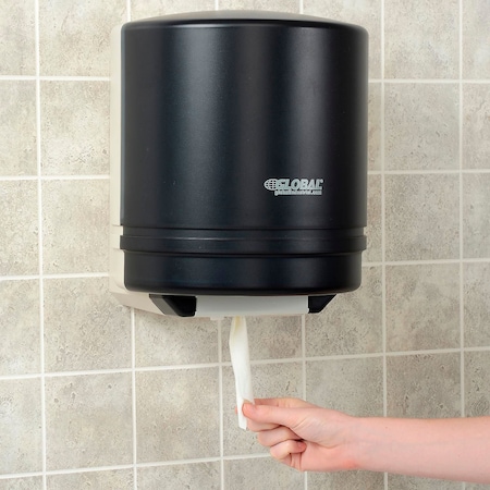 Global Industrial Plastic Center Pull Paper Towel Dispenser, 9 Roll, Smoke Gray/Beige 640930